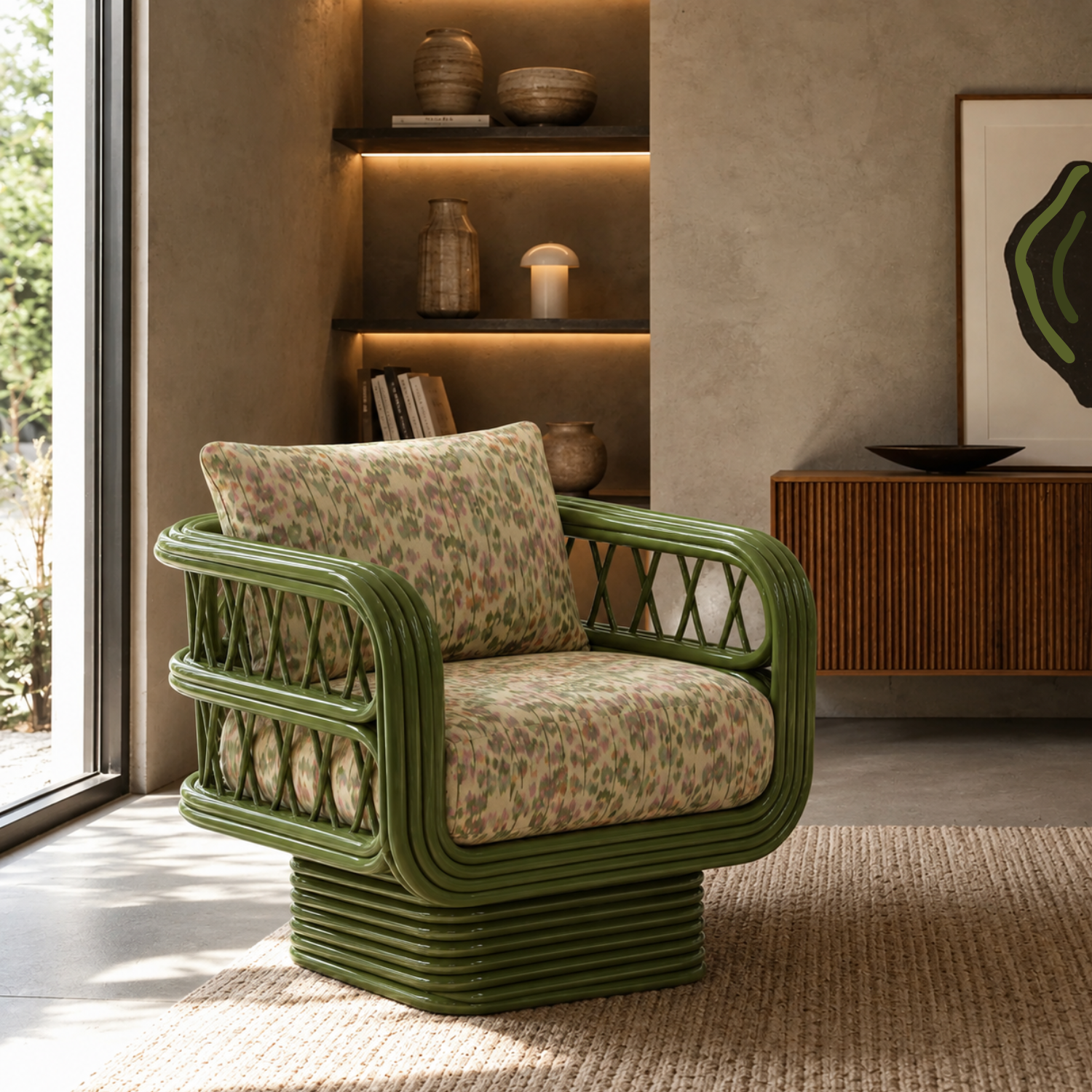 Fauteuil Luna laqué vert hover